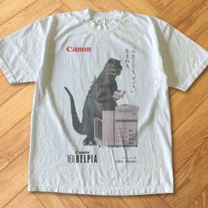 White Canon Godzilla Japan Graphic Funny Office Print Tee